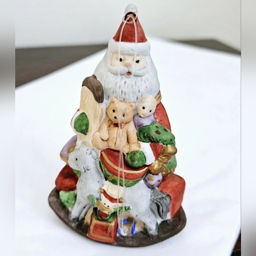 Dept 56 Ceramic Santa Claus Christmas Ornament Bell With Movable Legs And Feet